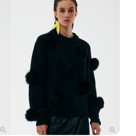 Tibi Black Alpaca Pom Pom Sweater - Picture 1 of 5
